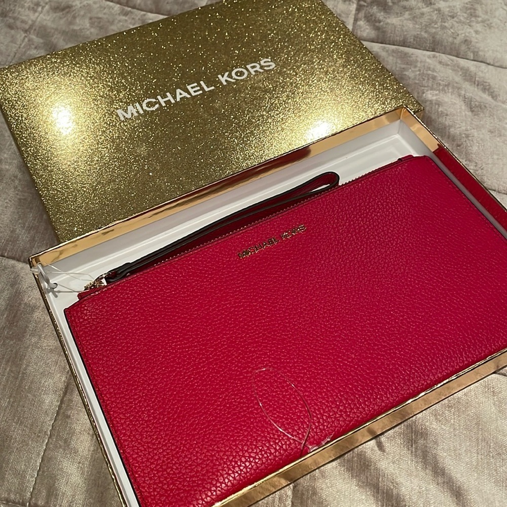 Michael Kors Jetset Wristlet in Crimson Red New in box  10” x 5 1/2”